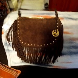 NWT MICHAEL KORS SUEDE SHOULDER BAG WITH TASSELS